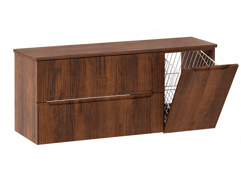  Meuble sous vasque suspendu avec panier à linge et plan 2t novo l.120 cm effet noyer warmia  - Conforama A