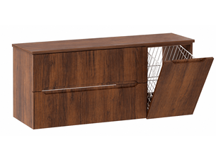 Meuble sous vasque suspendu avec panier à linge et plan 2t novo l.120 cm effet noyer warmia