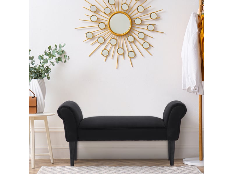  Banc de lit rembourré avec accoudoirs roulés, 102 x 35 x 51 cm, noir  - Conforama D