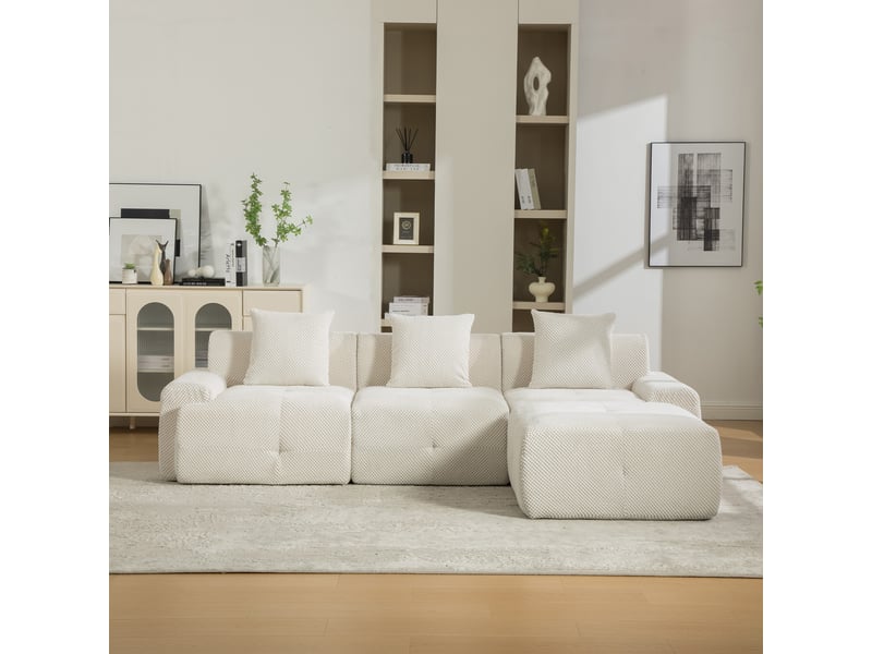 Canapé modulable en chenille 3 places beige - mousse 30d, sans montage, canapé pour salon - Conforama W