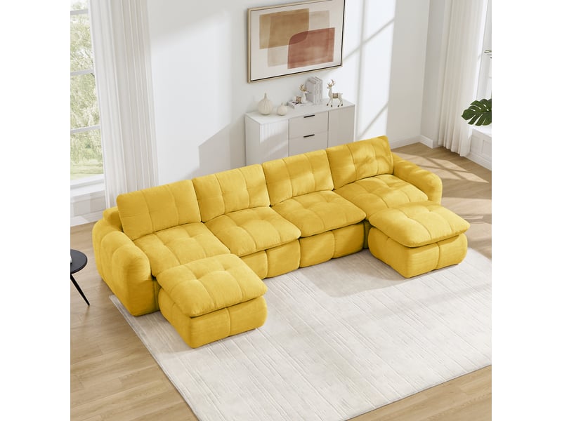  Canapé panoramique modulable 4 places en chenille jaune – 334 x 160 x 68 cm Fay Lum - Conforama W