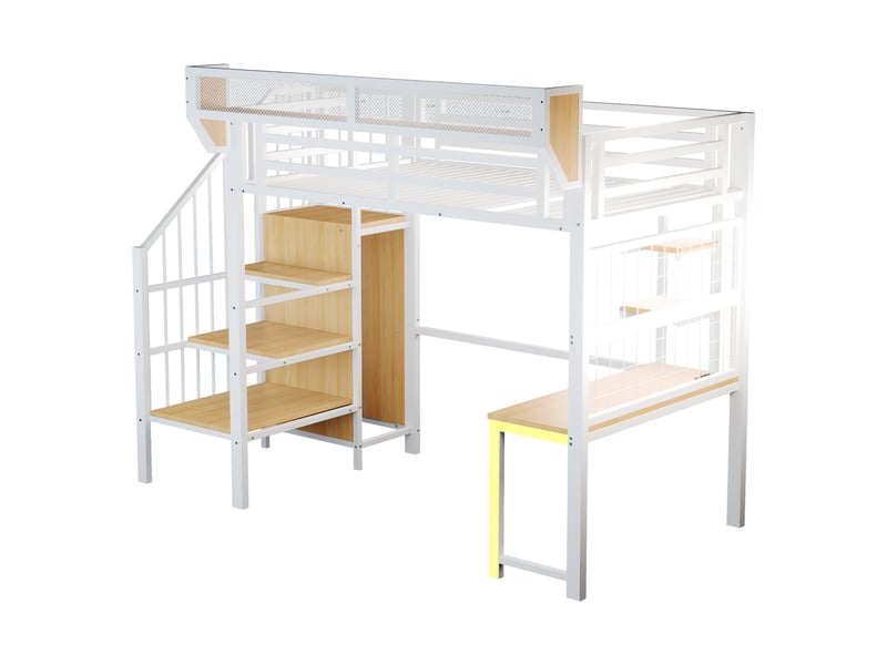  Lit mezzanine 90x200 cm blanc avec bureau, étagères, led, prise intégrée et garde-corps sécurisé - gain de place  - Conforama A