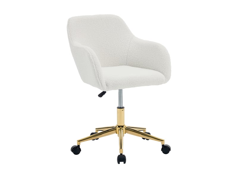  Chaise de bureau pivotante réglable en hauteur - lpospi - base dorée à roulettes, tissu bouclette ivoire  - Conforama A
