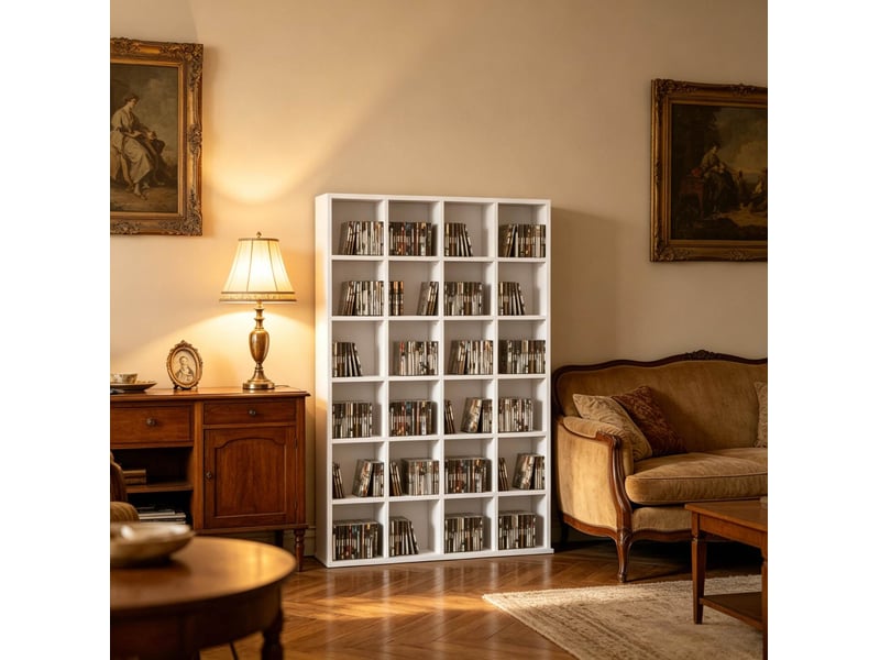  Meuble de rangement cddvd 89x20x130,5 cm réglable panneau de particules blanc  - Conforama C