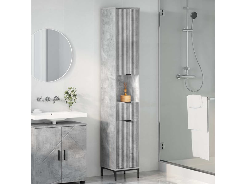 Cabinet de salle de bain, armoire salle de bain gris béton 31,5 x 33 x 190 cm cf65365 - Conforama D