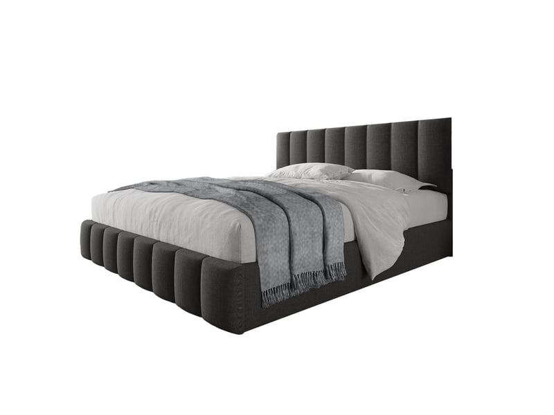  Lit coffre, 140x200 cm, hydraulique doté d’un espace de rangement, tête de lit réglable, matelas inclus, coloris gris  - Conforama A