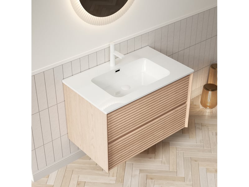 Meuble sous vasque mural avec 2 tiroirs à fermeture douce en contreplaqué pour salle de bain 81 × 46,5 × 50 cm - Conforama E