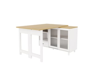 Table à manger pliante extensible avec rangement - porte coulissante en verre dépoli mdf blanc