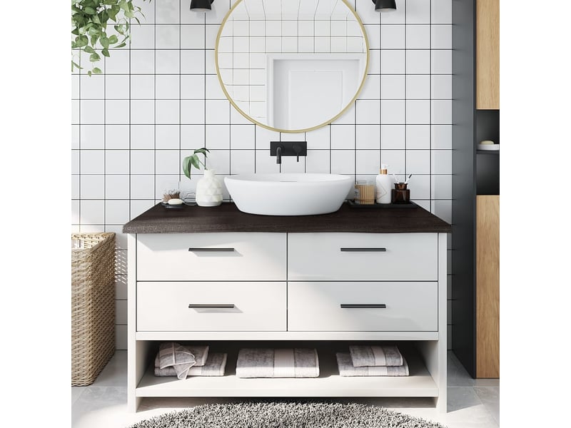  Comptoir de salle de bain, plan de travail marron foncé bois massif traité cf65866  - Conforama B