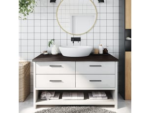 Comptoir de salle de bain, plan de travail marron foncé bois massif traité cf65866
