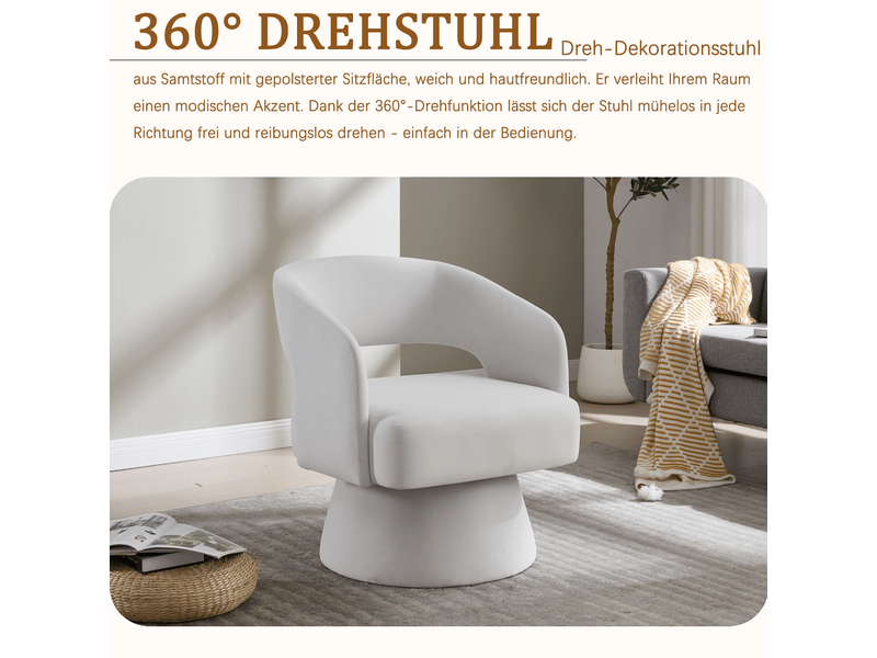  Fauteuil pivotant à dossier ouvert avec accoudoirs incurvés et assise rembourrée, en chenille beige  - Conforama E