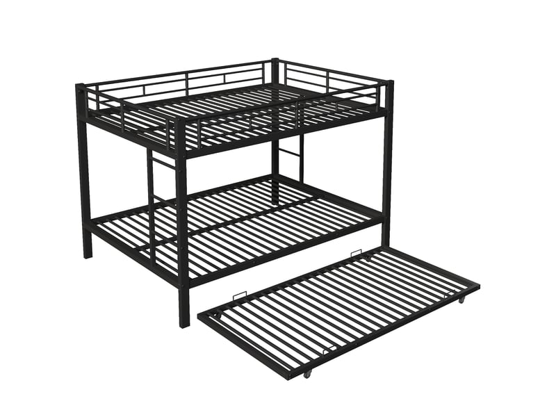  Lit superposé 140x200 cm gigogne 3 sommiers avec échelle, métal, noir, sans matelas  - Conforama R