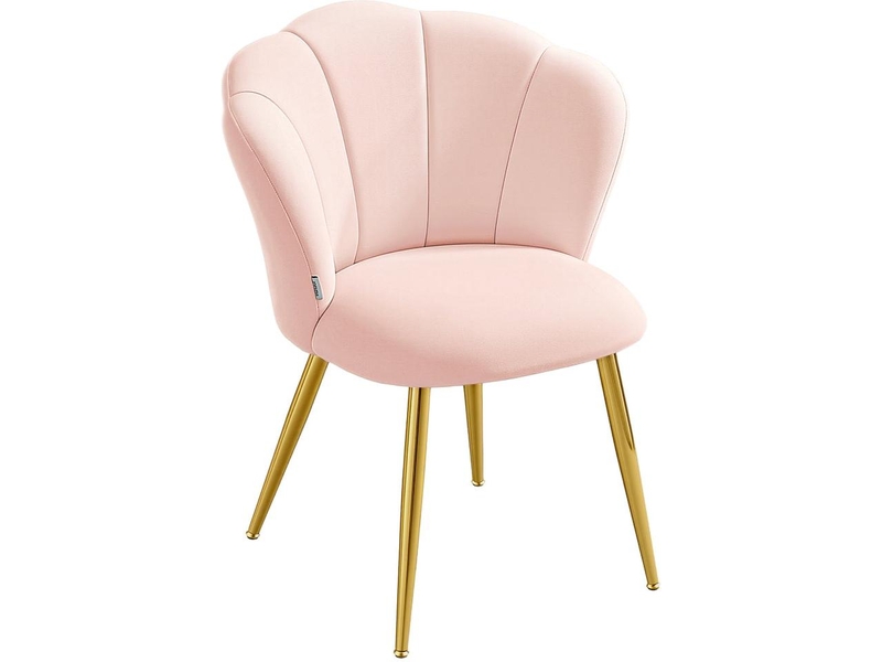  Chaise de salle à manger rembourrée style moderne dossier pétales 62,5 x 60 x 80 cm en velours rose poudré 12_0013047  - Conforama A