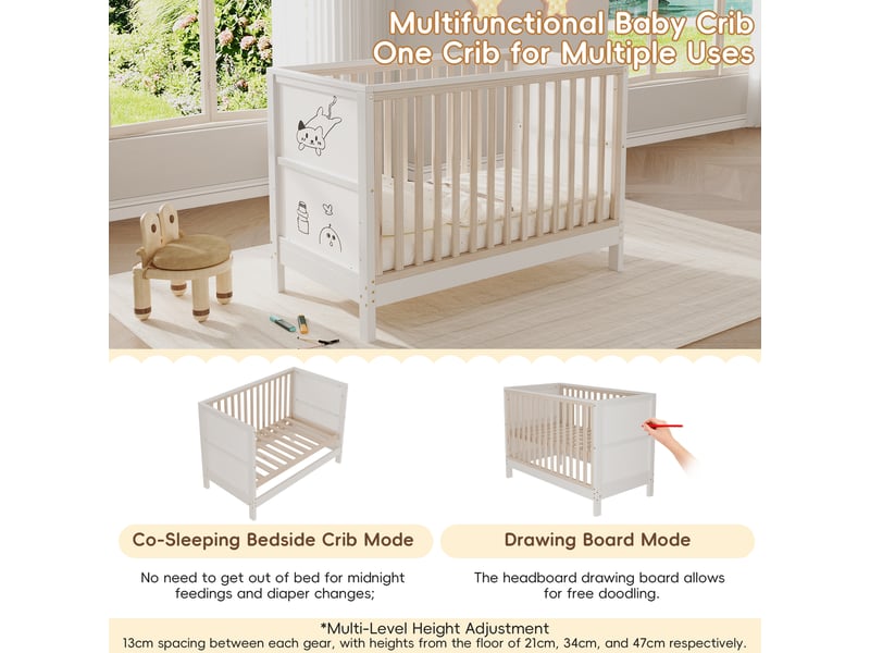 Lit enfant 1 place évolutif réglable, bois massif, matelas non précisé - okmyhome- naturel et blanc, 50 kg - Conforama E