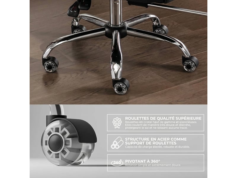  Chaise de bureau ergonomique noire avec double soutien lombaire réglable et repose-pieds, tissu technique  - Conforama W