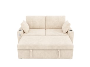 Canapé droit convertible BGSRYAO 2 places Tissu beige avec coffre de rangement