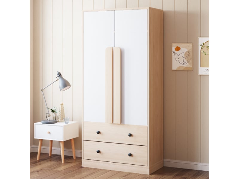  Armoire 70 x 40 x 170 cm - portes doubles - tiroirs et étagères - bois clair et blanc - réf ldb00307aan  - Conforama D