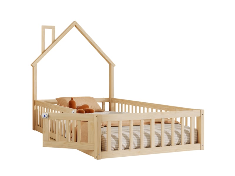  Lit cabane tcqpz avec cheminée 90 x 200 cm en pin et mdf naturel  - Conforama A