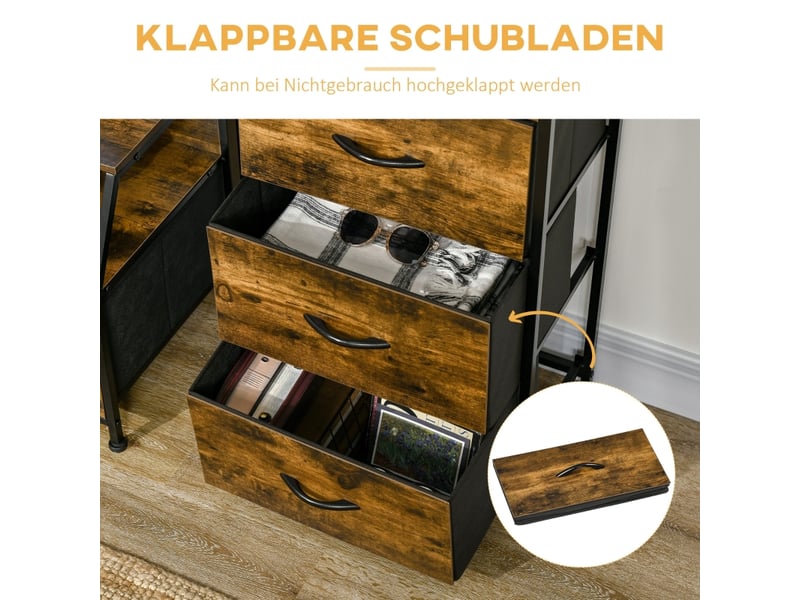  Commode avec 3 tiroirs, 2 étagères et pieds réglables, style industriel pour chambre en polyester 44×29×92 cm marron  - Conforama E