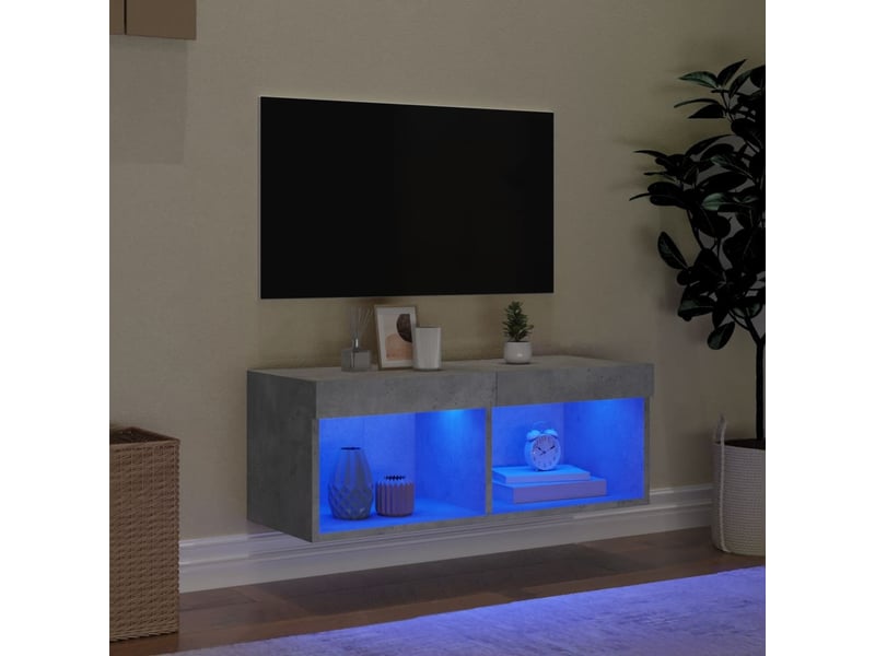 Meuble tv - banc tv - meuble de rangement avec lumières led gris béton 80x30x30 cm  - Conforama C