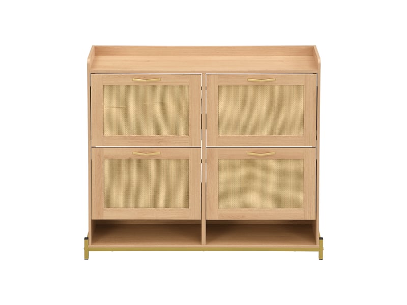 Meuble à chaussures 4 portes, 108,5x24x100 cm, armoire hall d'entrée en mdf et métal, couleur chêne clair avec étagère supérieure - Conforama A