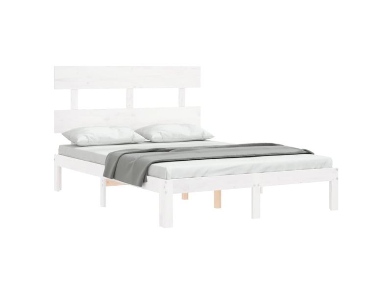  Lit double- lit adulte -  cadre de lit sans matelas blanc 120x200 cm bois de pin massif  - Conforama C