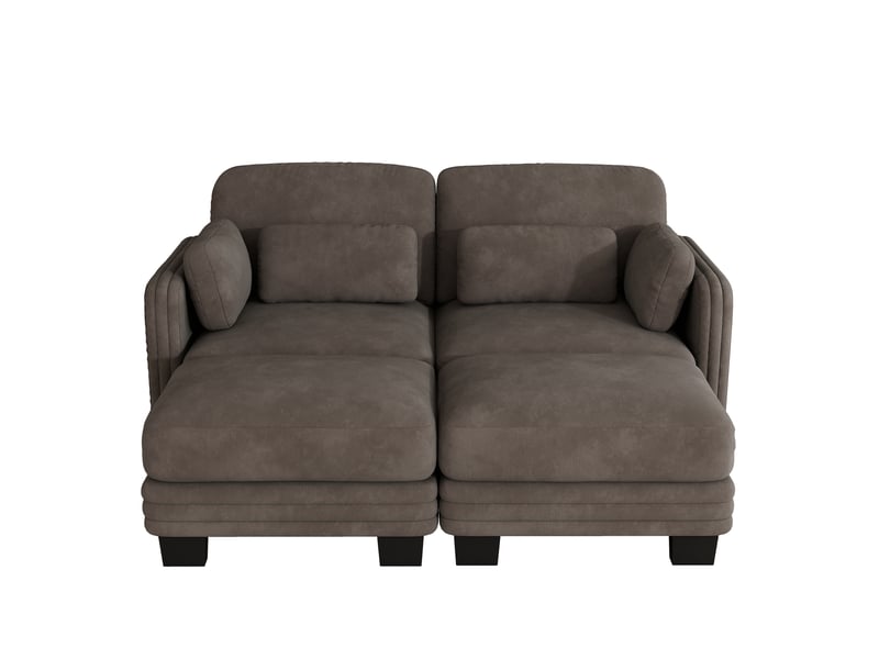  Canapé 2 places en chenille marron, canapé modulable en u avec deux poufs, assise profonde pour salon moderne  - Conforama A