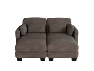 Canapé 2 places en chenille marron, canapé modulable en u avec deux poufs, assise profonde pour salon moderne