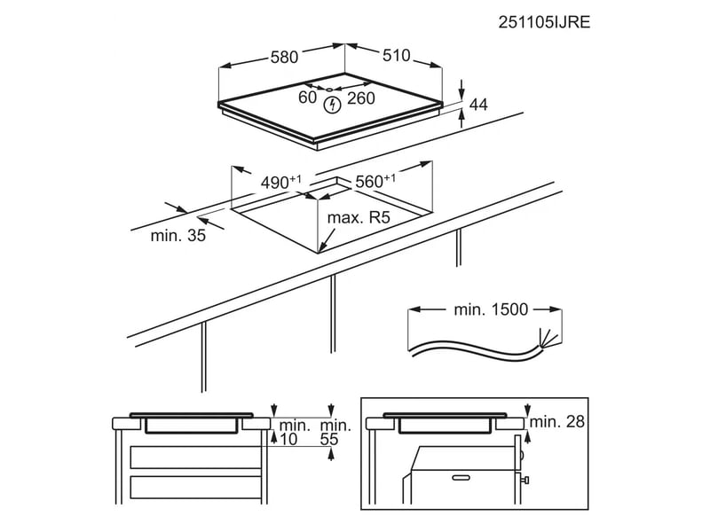  Electrolux - table de cuisson induction 60cm 3 feux 7400w  miv63346it - série 600 MIV63346IT - Conforama E