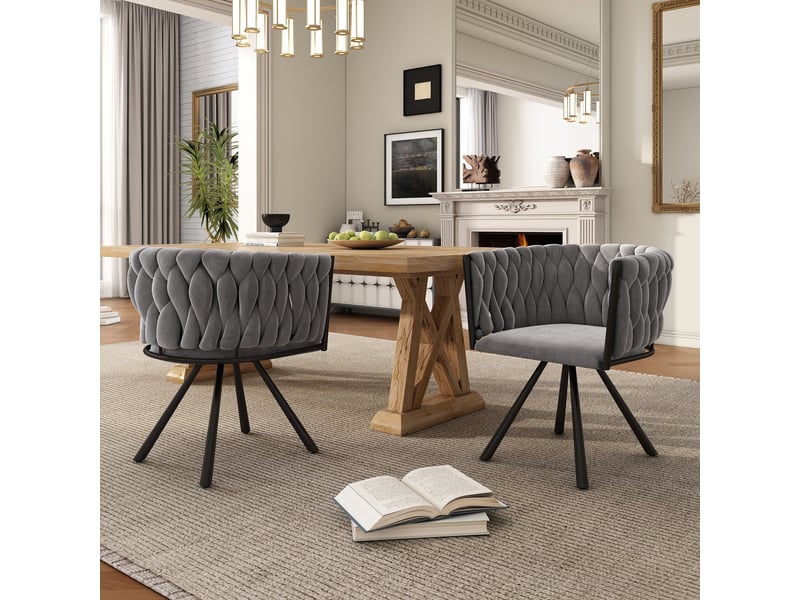  Lot de 6 chaises de salle à manger pivotantes 360° en velours gris  - Conforama C