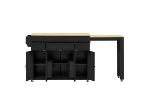Îlot de cuisine mobile 137x45.2x92 cm plateau extensible mdf panneau de particules noir naturel