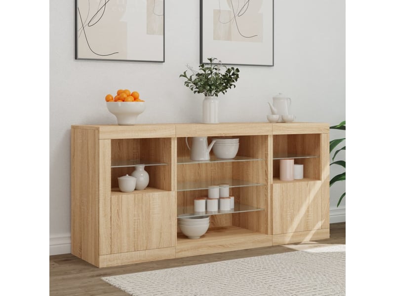  Buffet - bahut - meuble de rangement avec lumières led chêne sonoma 142,5x37x67 cm  - Conforama C