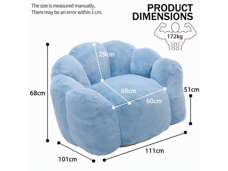 Fauteuil pouf en forme de lotus avec assise moelleuse, léger et sans montage, en tissu peluche bleu, 47 × 45 × 34 cm - Conforama D