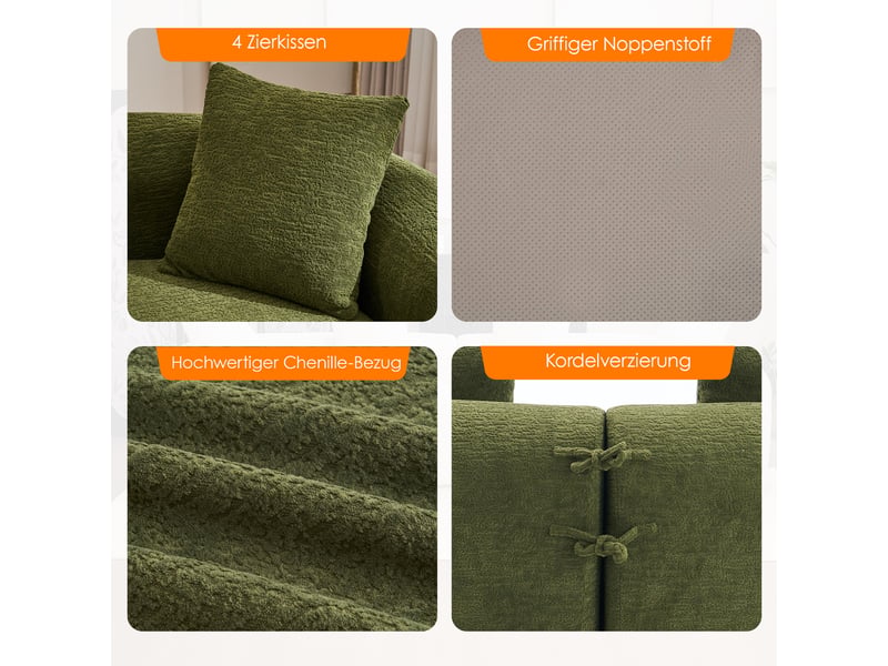 Canapé modulable incurvé,275x115x63 cm,4 places sans montage,chenille,vert - Conforama E