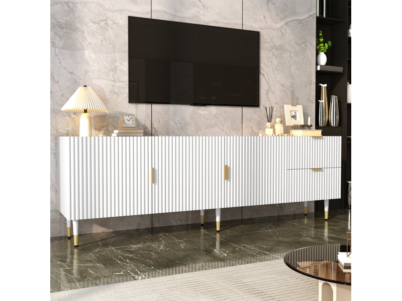 Meuble tv avec 3 portes, tiroirs, passe-câbles, pieds réglables et charnières silencieuses, 170 × 35,5 × 55 cm - Conforama D