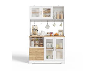 Buffet de cuisine armoire - 4 portes - 2 tiroirs - avec led rgb, prise usb- blanc