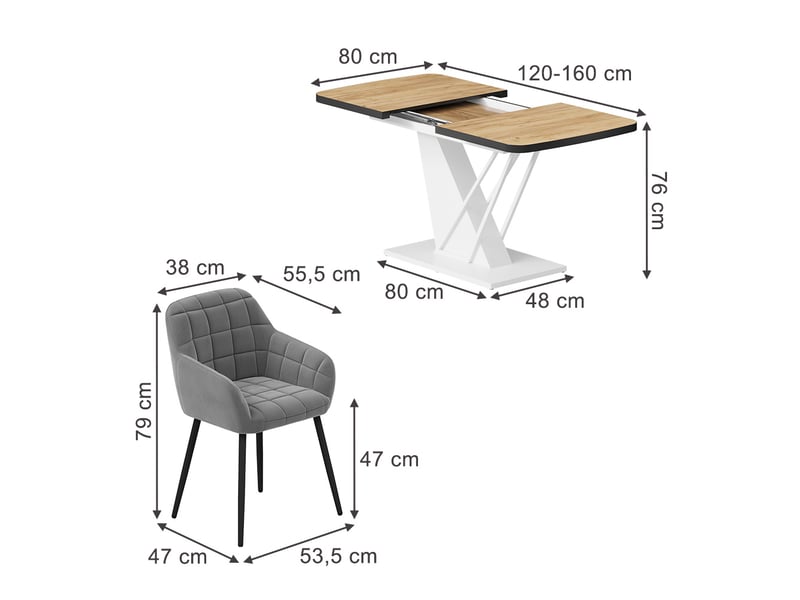  Vicco ensemble de table à manger, chêne de force doréblanc, 120x80cm avec 4 chaises de salle à manger  - Conforama B