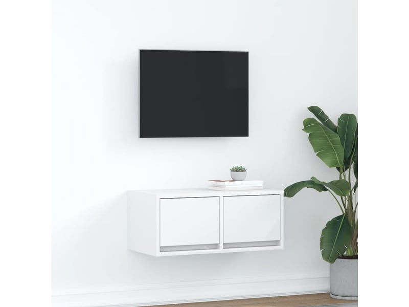  Meuble tv - banc tv - meuble de rangement blanc 60x31x25,5 cm bois d'ingénierie  - Conforama B
