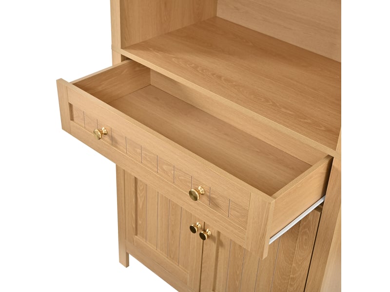  Armoire haute buffet 76x40x180 cm, meuble rangement cuisine avec 2 portes, 1 tiroir et étagères ouvertes couleur nature  - Conforama W