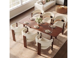 Lot de 6 chaises de salle à manger beige, dossier ergonomique rembourré, pieds métal effet noyer, patins réglables, charge 150 kg