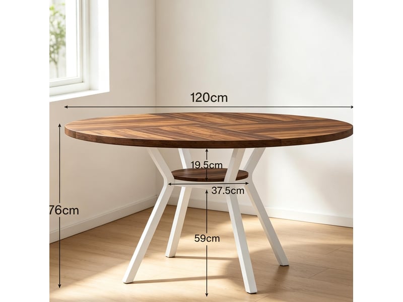 Table à manger ronde 120 cm pour 4 à 6 personnes avec tablette, marron et blanc - Conforama E