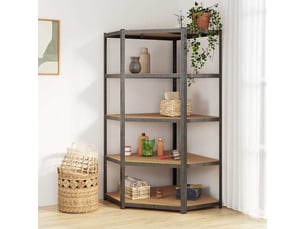 Étagère d'angle, armoire de rangement à 5 niveaux gris acier et bois d'ingénierie cf41358