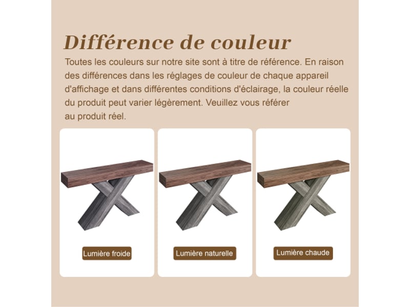  Console étroite à pieds en x – effet bois, panneau de particules, table d’appoint pour couloir et salon  - Conforama E