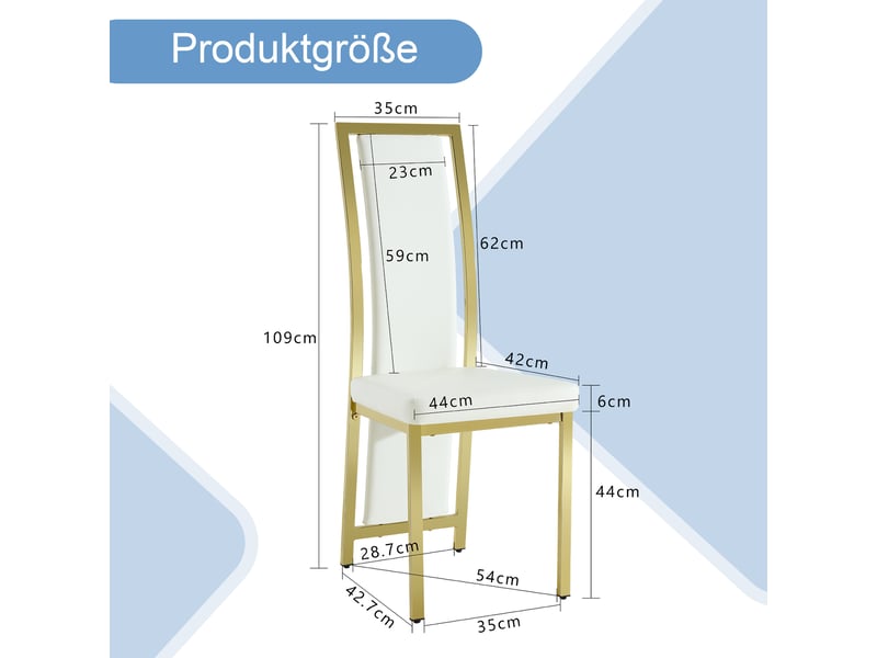  Lot de 4 chaises de salle à manger blanches avec bordure dorée, hauteur de 109 cm, cuir pu et métal  - Conforama C