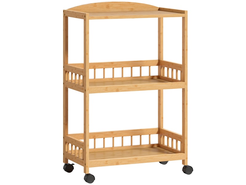  Chariot de cuisine à 3 niveaux, desserte à roulettes en bambou pour chambre, salon, bureau, 53x30,5x83cm, bois naturel  - Conforama B