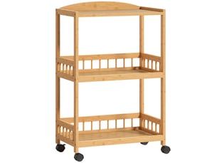 Chariot de cuisine à 3 niveaux, desserte à roulettes en bambou pour chambre, salon, bureau, 53x30,5x83cm, bois naturel