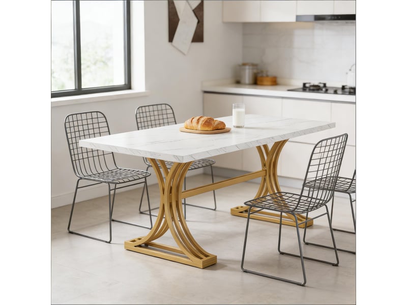 Table à manger effet marbre et métal blanc et doré 159x80x75 cm - Conforama E