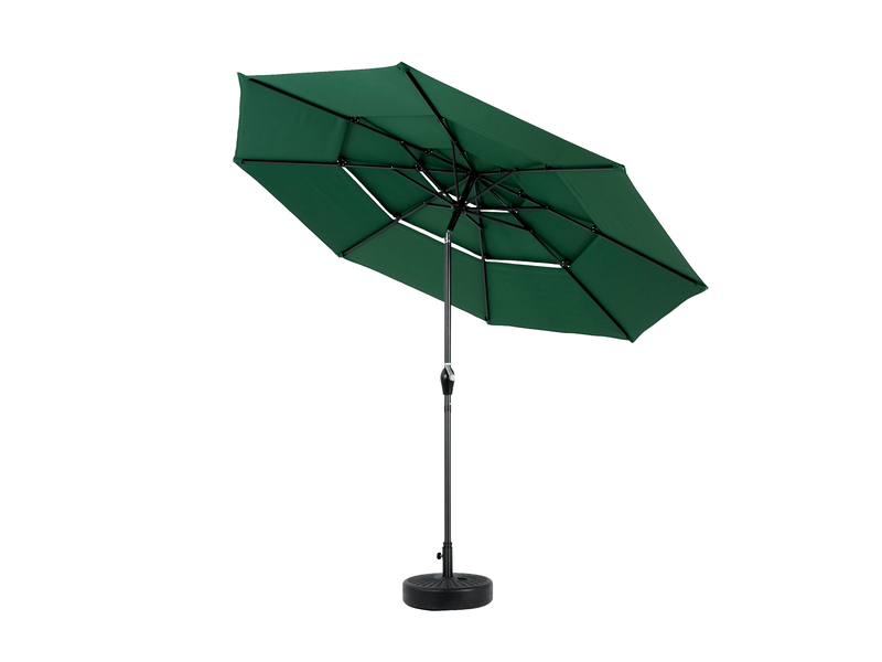  Parasol de jardin ø 294 x h 250 cm – vert foncé – toile 3 niveaux inclinable à manivelle, sans pied  - Conforama D