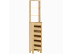 Armoire de salle de bain étroite 34x30x170 cm, porte persienne, bambou, naturel
