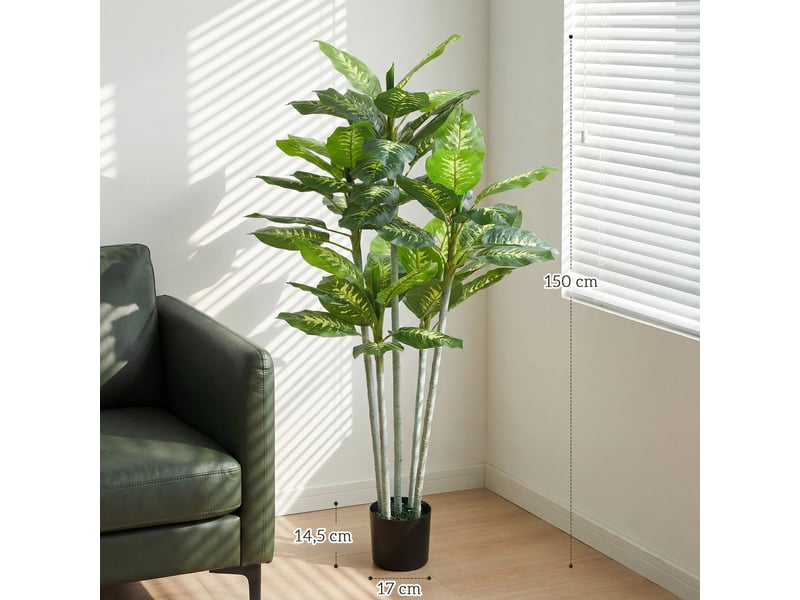  Plante artificielle calathea hauteur 150 cm pot ciment 53 feuilles - intérieur  - Conforama E